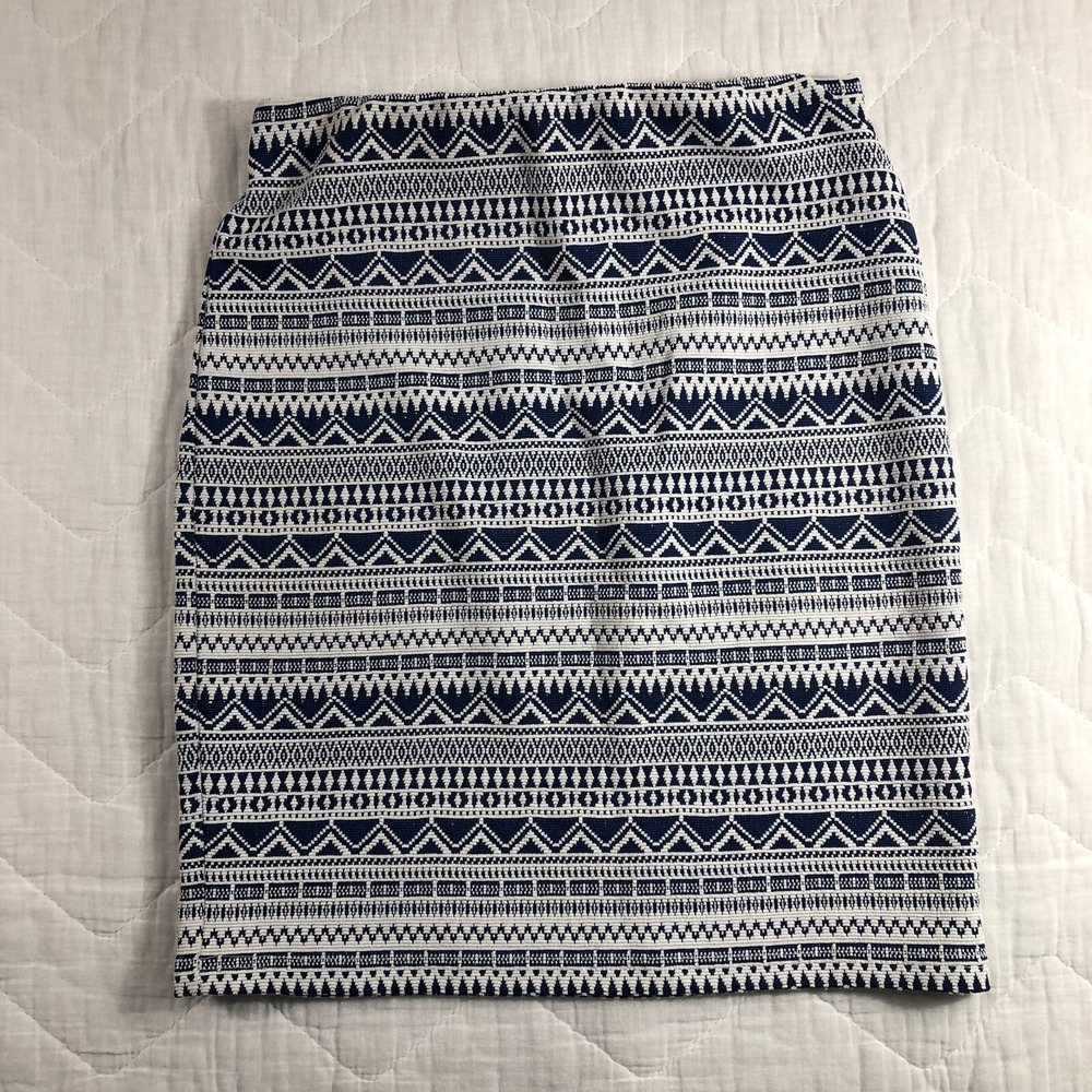 RD Style Skirt Women's Small Petite Blue White Pull On Elastic Waist Pencil